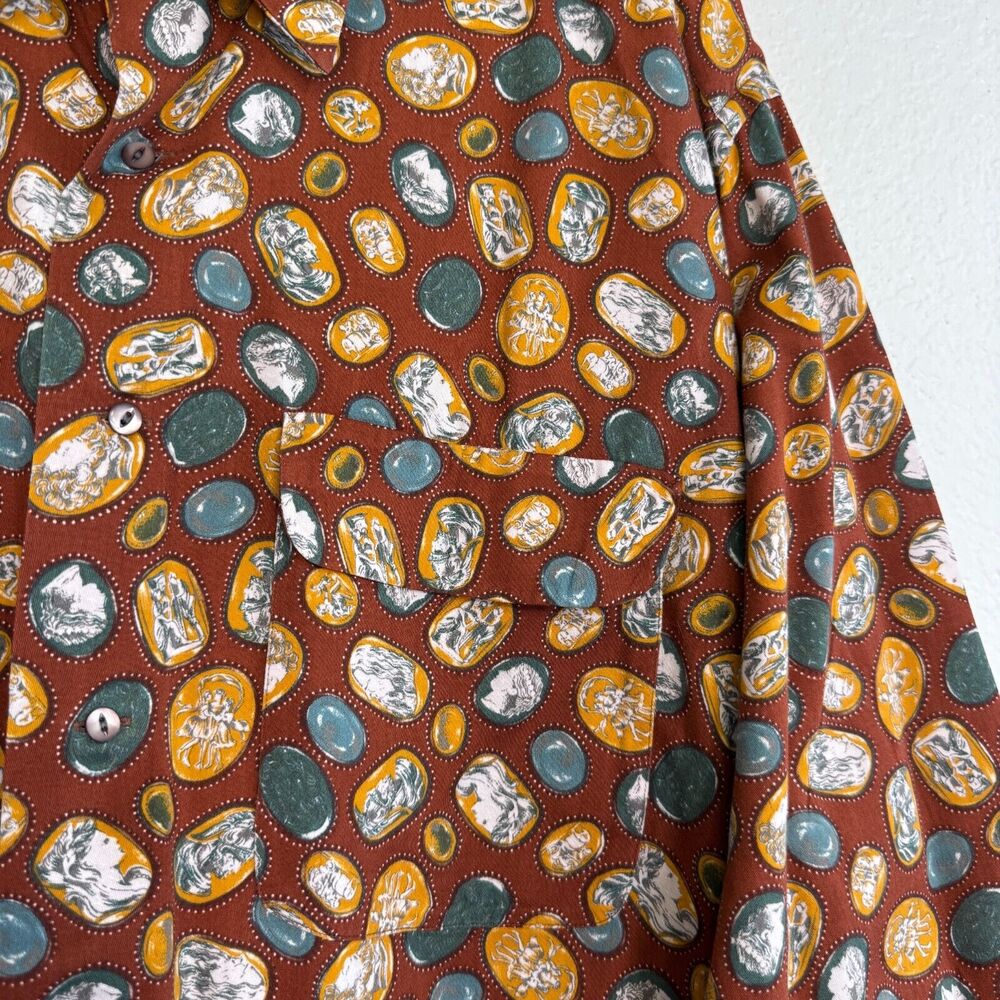 Vintage Hugo Boss Shirt Mens 17.5 Button Up Roman Art Print Camp 70s 80s Retro - Picture 4 of 10